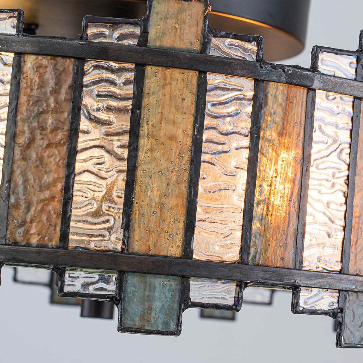 Sentry 2 Light Semi-Flush Ceiling Light - Black & Art Glass
