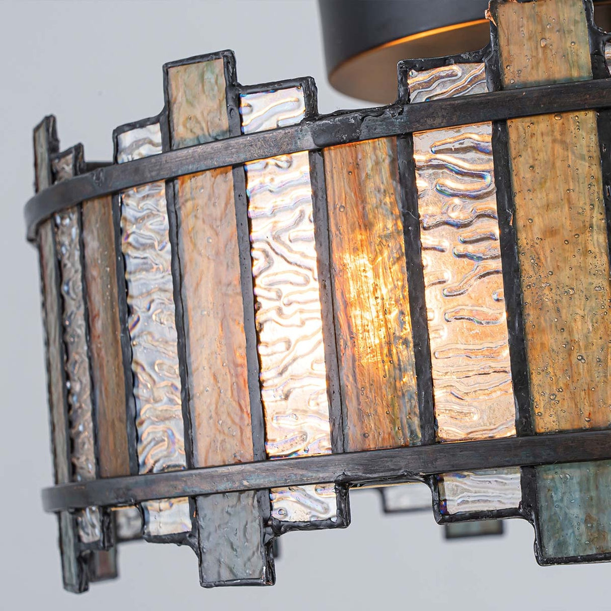 Sentry 2 Light Semi-Flush Ceiling Light - Black & Art Glass