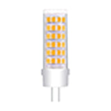 G4 ceramic capsule bulb, 5W 3000K warm white, clear cylindrical body with two-pin base, shown on a plain white background.