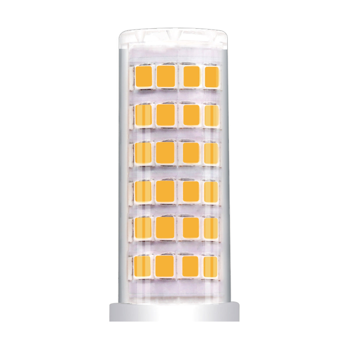 G4 ceramic capsule bulb, 5W 3000K warm white LED with rows of orange-toned diodes on a clear cylindrical body, shown on a plain white background.