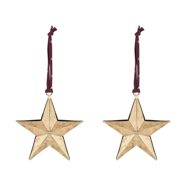 Roshani Iron Star Baubles - Antique Brass - Set of 2