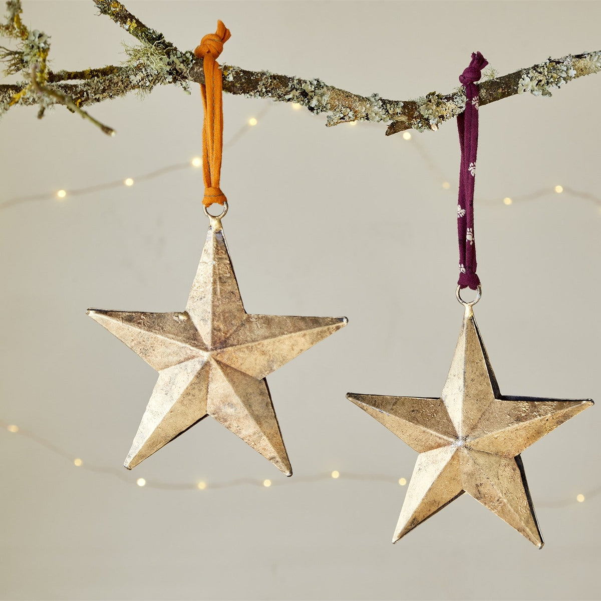 Roshani Iron Star Baubles - Antique Brass - Set of 2