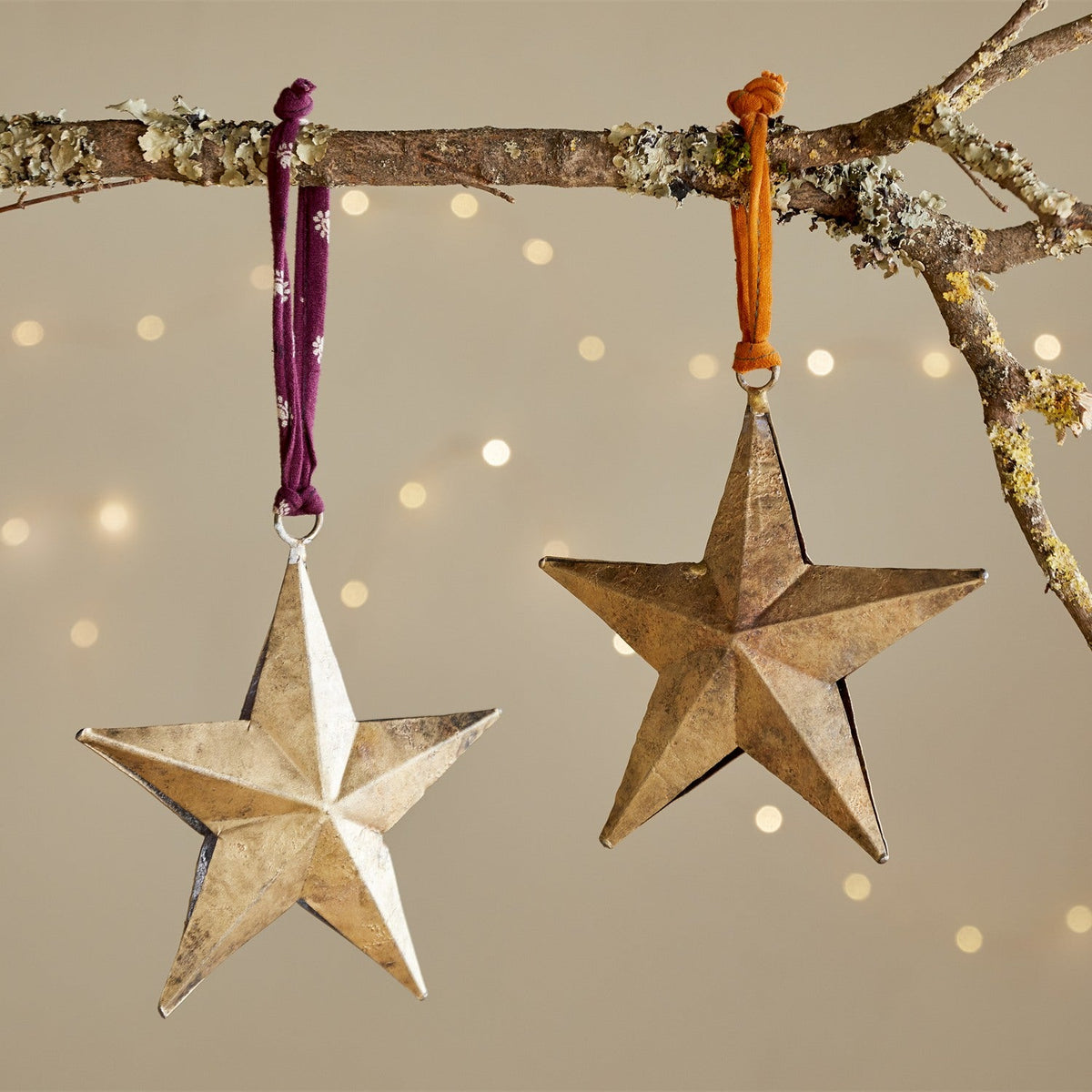 Roshani Iron Star Baubles - Antique Brass - Set of 2