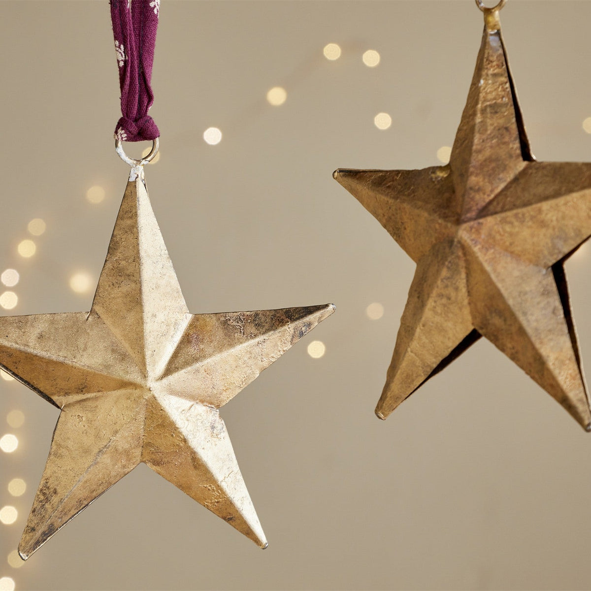 Roshani Iron Star Baubles - Antique Brass - Set of 2
