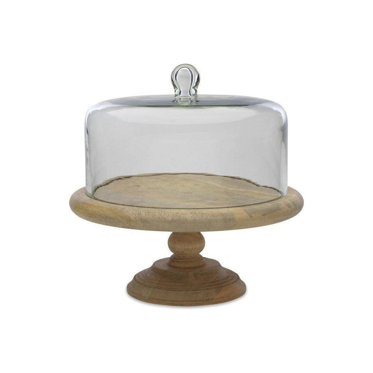 Mango Wood Cake Stand & Recycled Glass Dome - Natural
