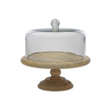 Mango Wood Cake Stand & Recycled Glass Dome - Natural
