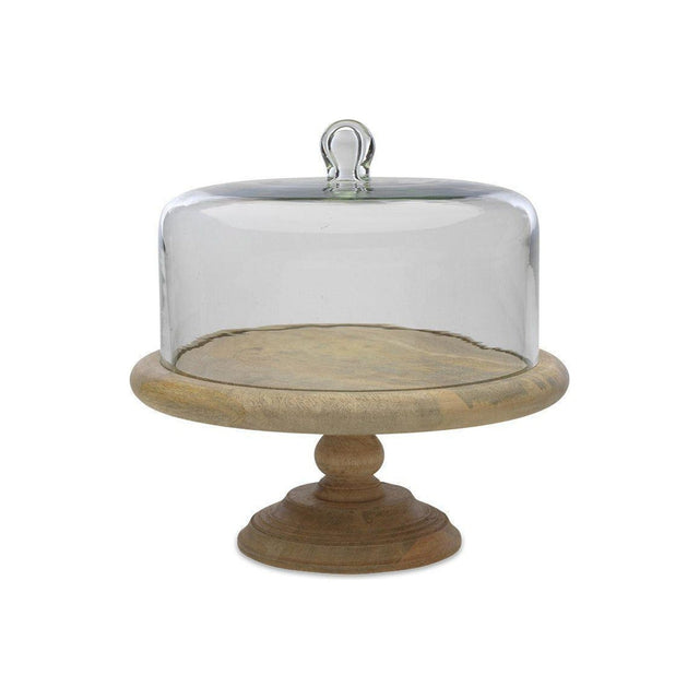 Mango Wood Cake Stand & Recycled Glass Dome - Natural