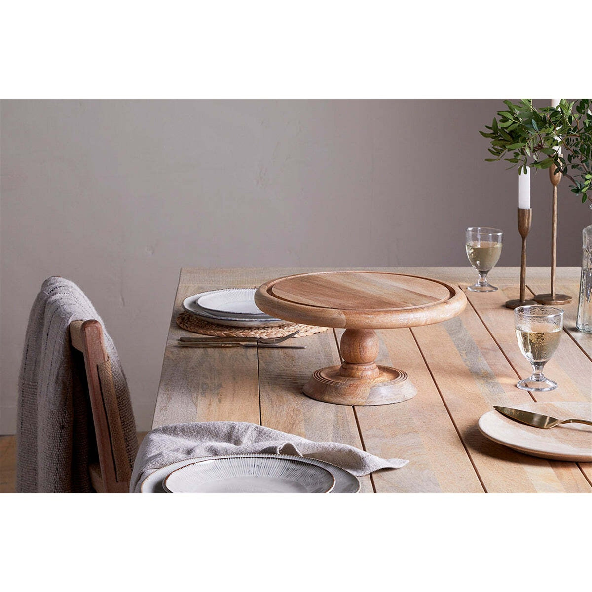 Mango Wood Cake Stand & Recycled Glass Dome - Natural