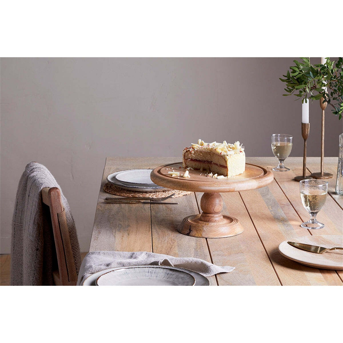 Mango Wood Cake Stand & Recycled Glass Dome - Natural