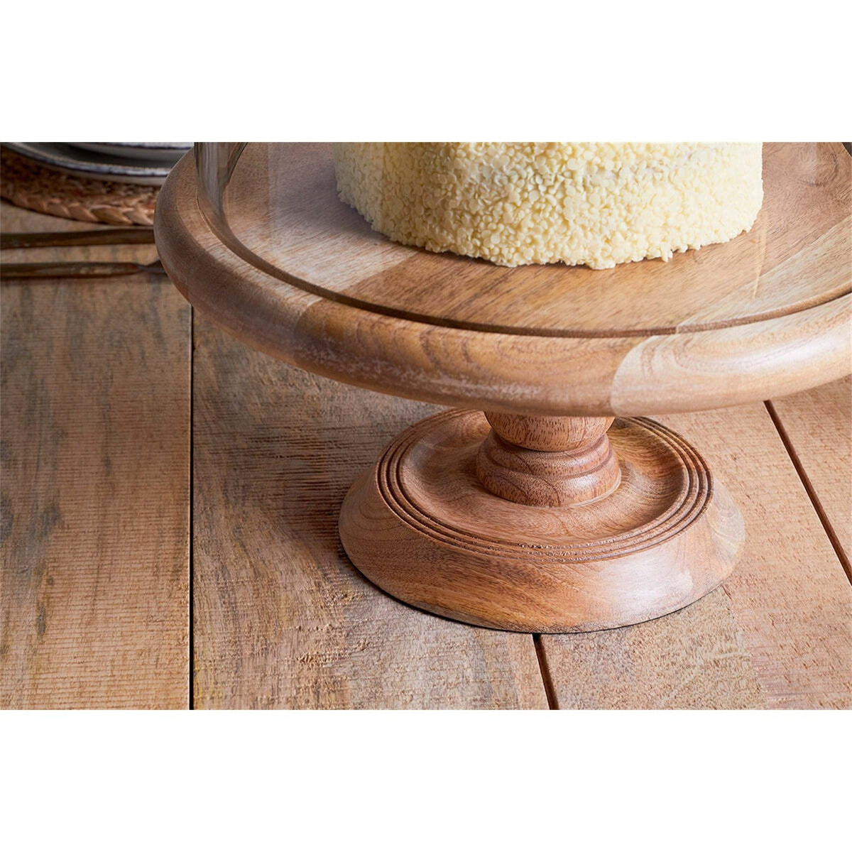 Mango Wood Cake Stand & Recycled Glass Dome - Natural