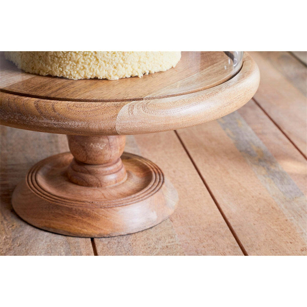 Mango Wood Cake Stand & Recycled Glass Dome - Natural