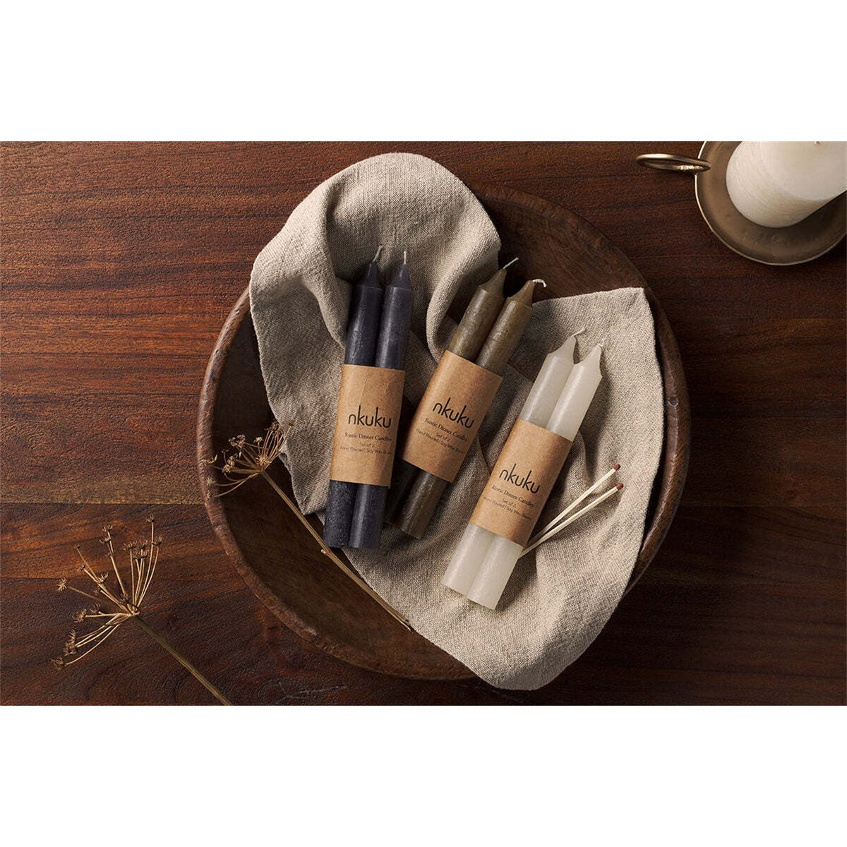 Rustic Soy Blend Dinner Candles - White - Set of 2