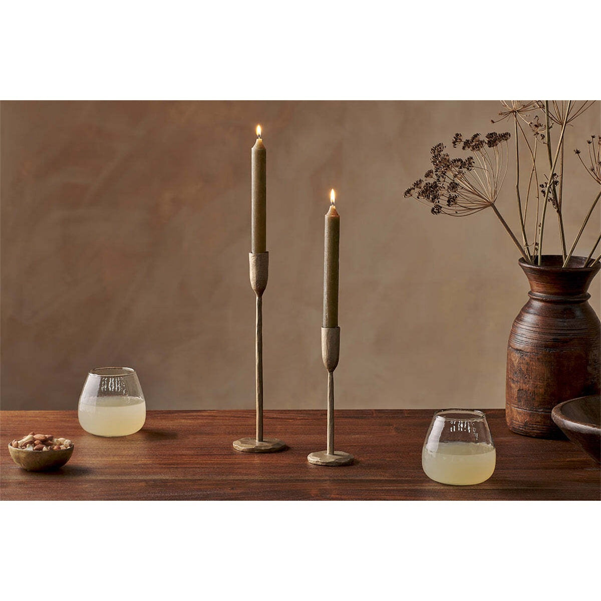 Rustic Soy Blend Dinner Candles - Olive Green - Set of 2