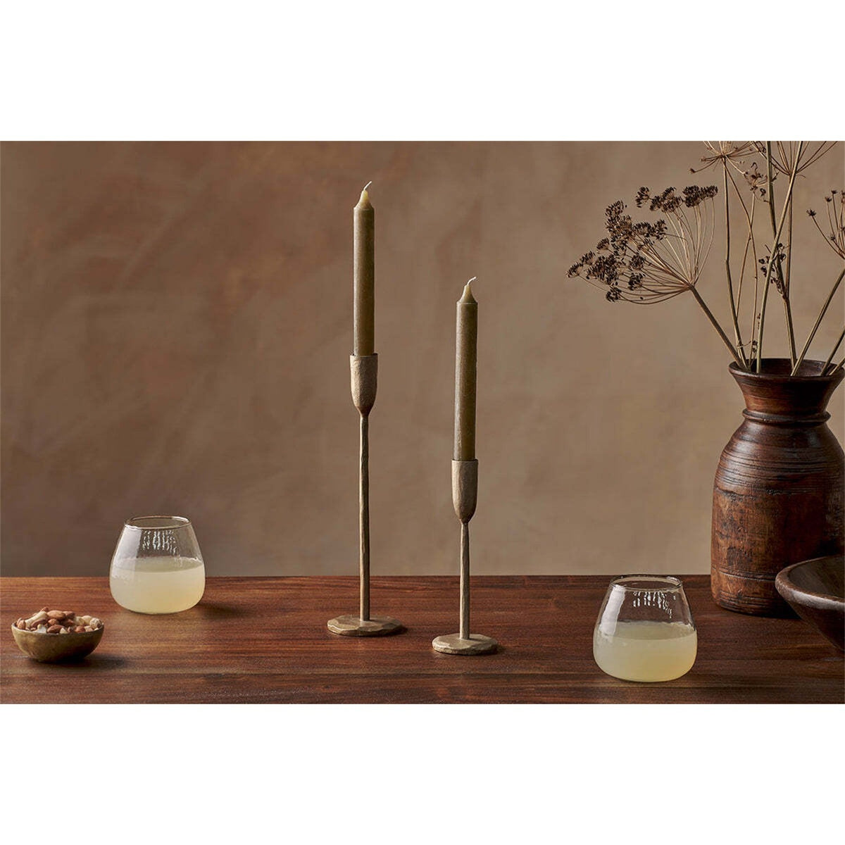 Rustic Soy Blend Dinner Candles - Olive Green - Set of 2