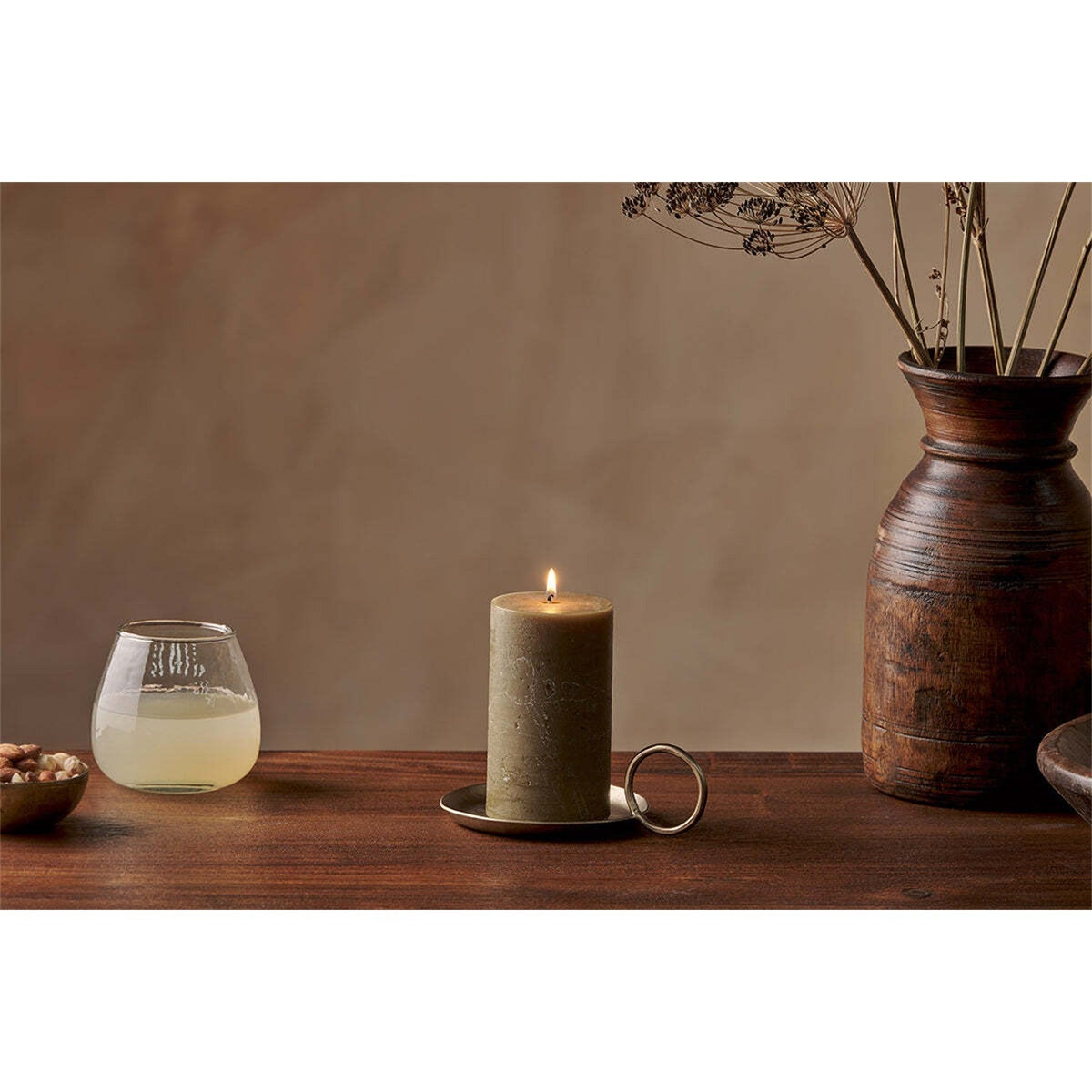 Rustic Small Soy Blend Pillar Candle - Olive Green