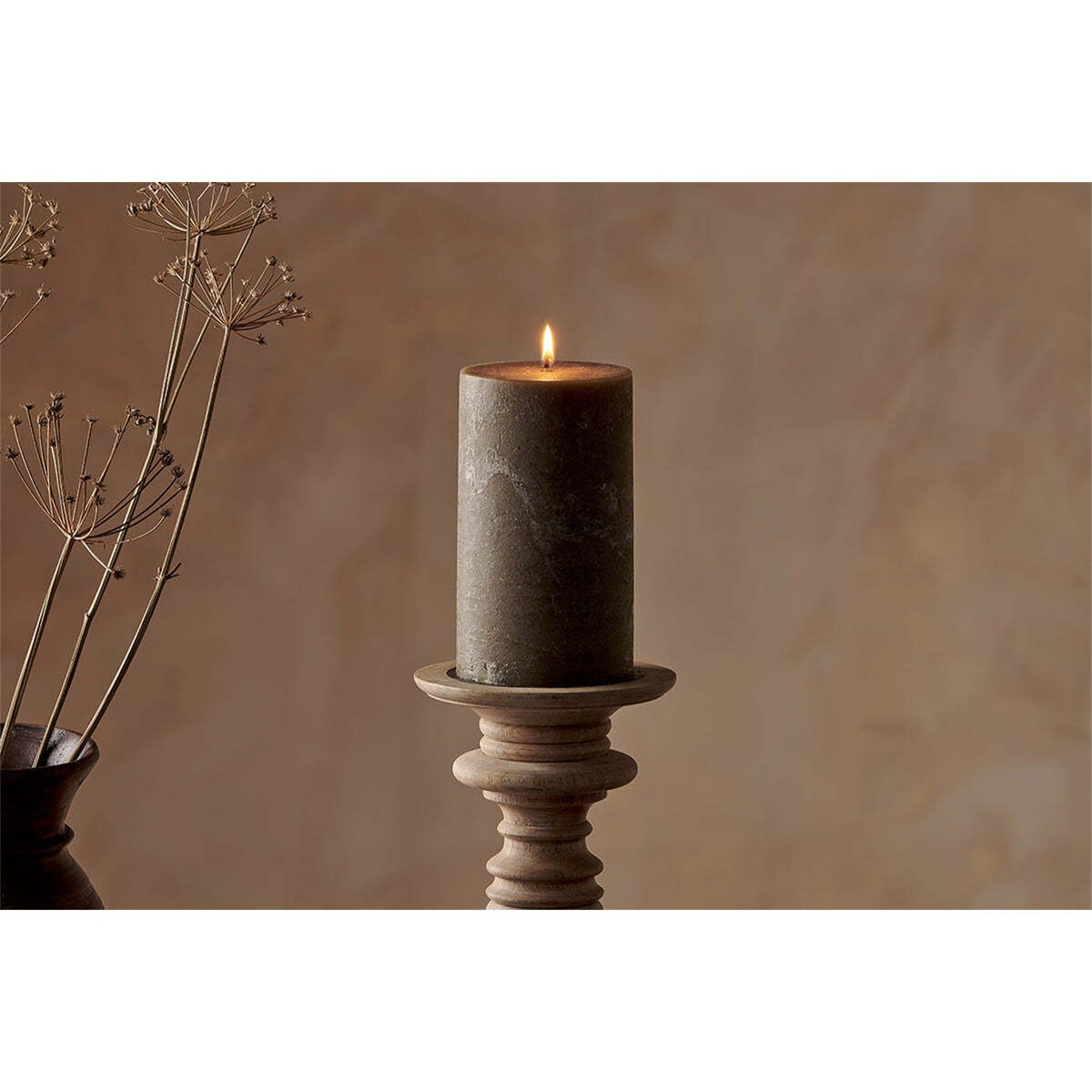 Rustic Soy Blend Large Pillar Candle - Olive Green
