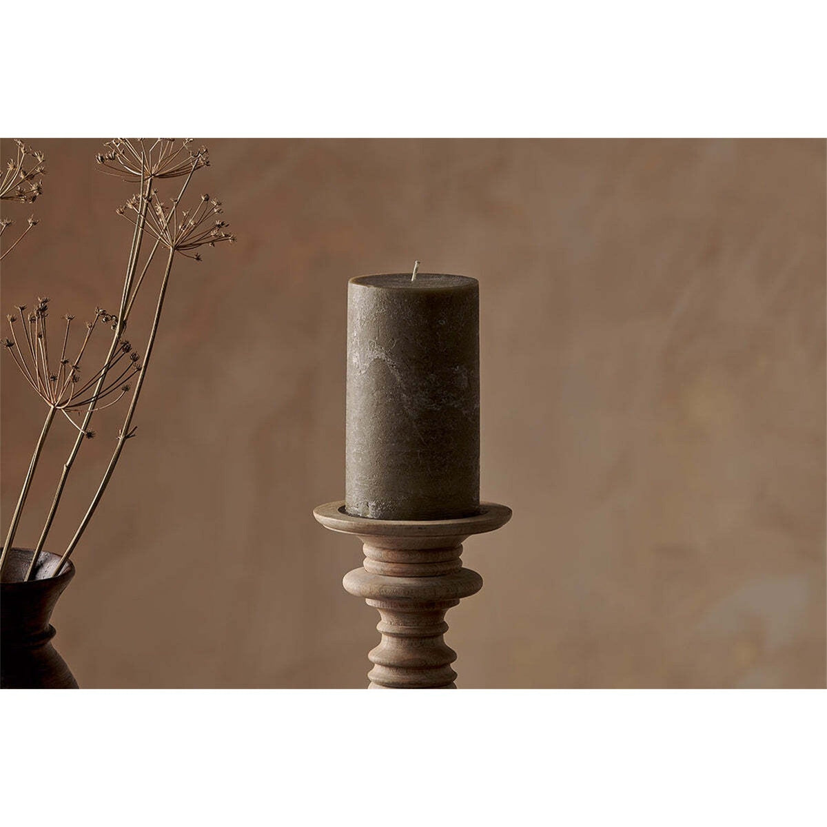 Rustic Soy Blend Large Pillar Candle - Olive Green