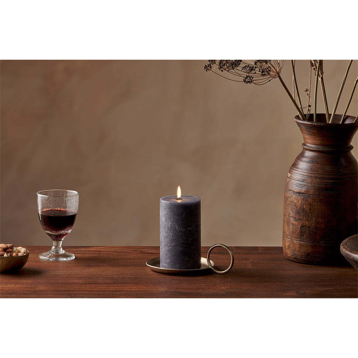 Rustic Small Soy Blend Pillar Candle - Charcoal