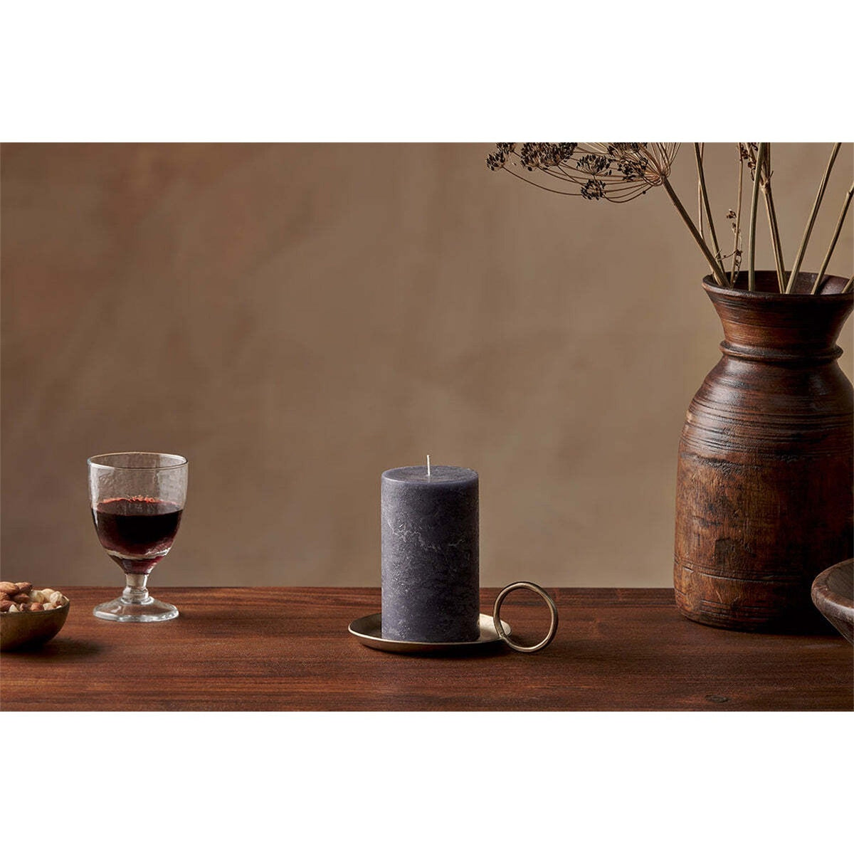 Rustic Small Soy Blend Pillar Candle - Charcoal