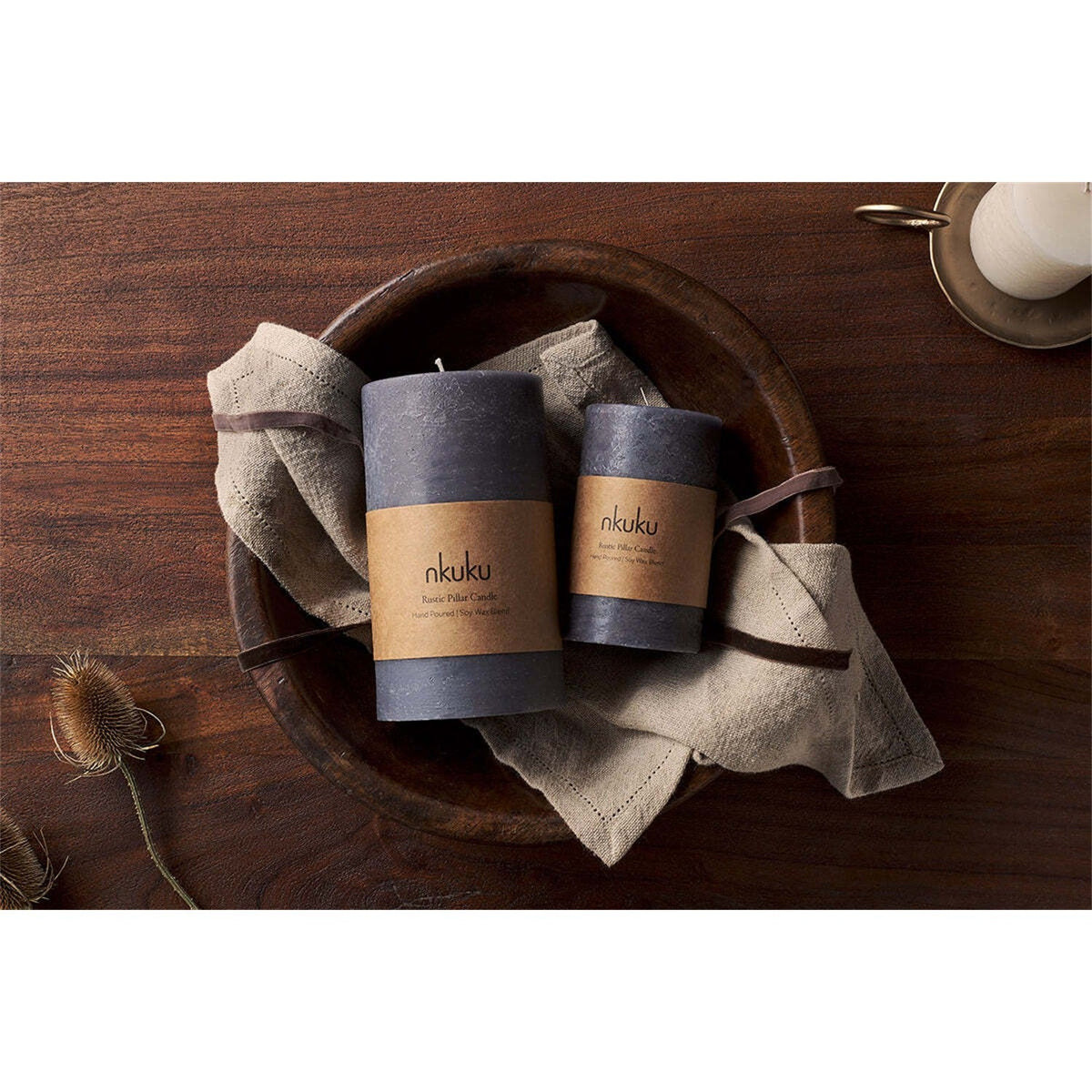 Rustic Large Soy Blend Pillar Candle - Charcoal