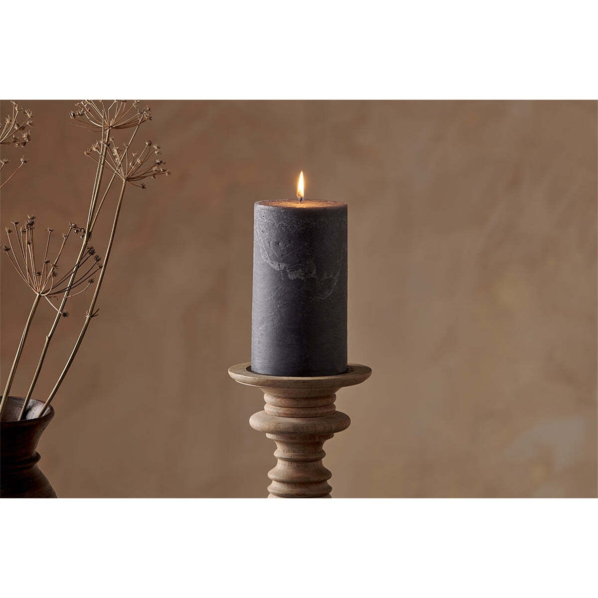 Rustic Large Soy Blend Pillar Candle - Charcoal