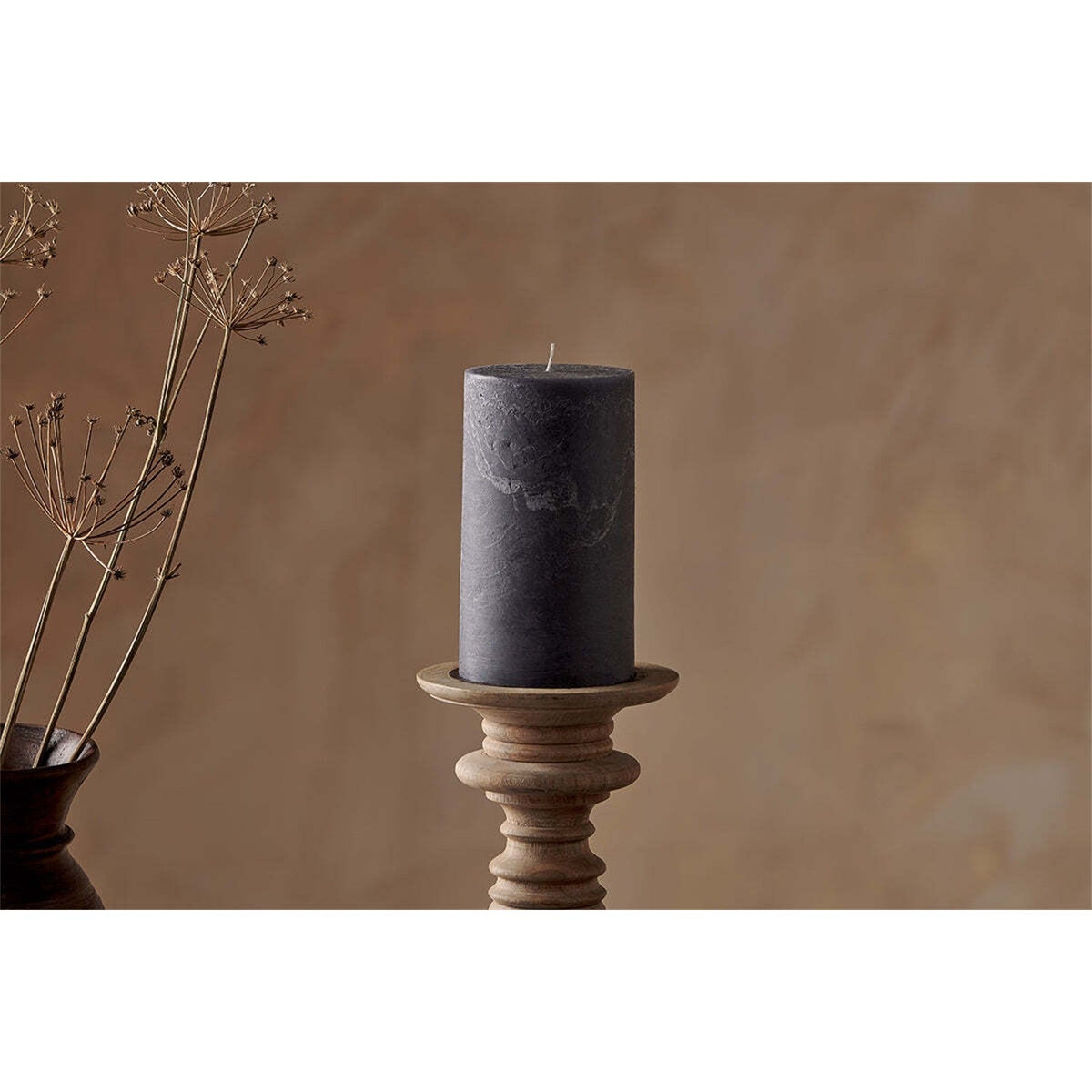 Rustic Large Soy Blend Pillar Candle - Charcoal