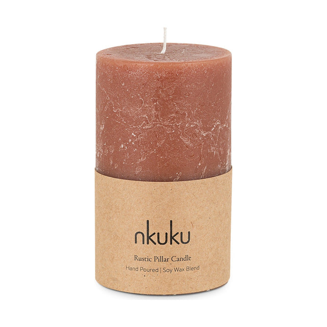 Rustic Small Soy Blend Pillar Candle - Rust