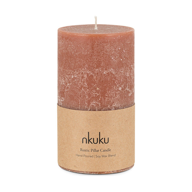 Rustic Large Soy Blend Pillar Candle - Rust