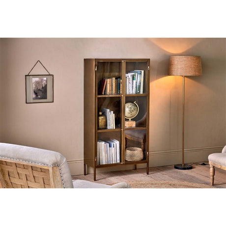 Ranchi Tall Iron & Glass Display Cabinet - Antique Brass