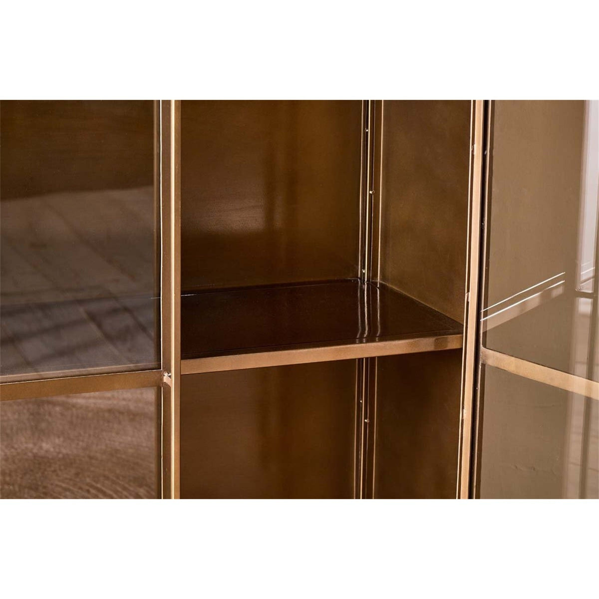 Ranchi Tall Iron & Glass Display Cabinet - Antique Brass