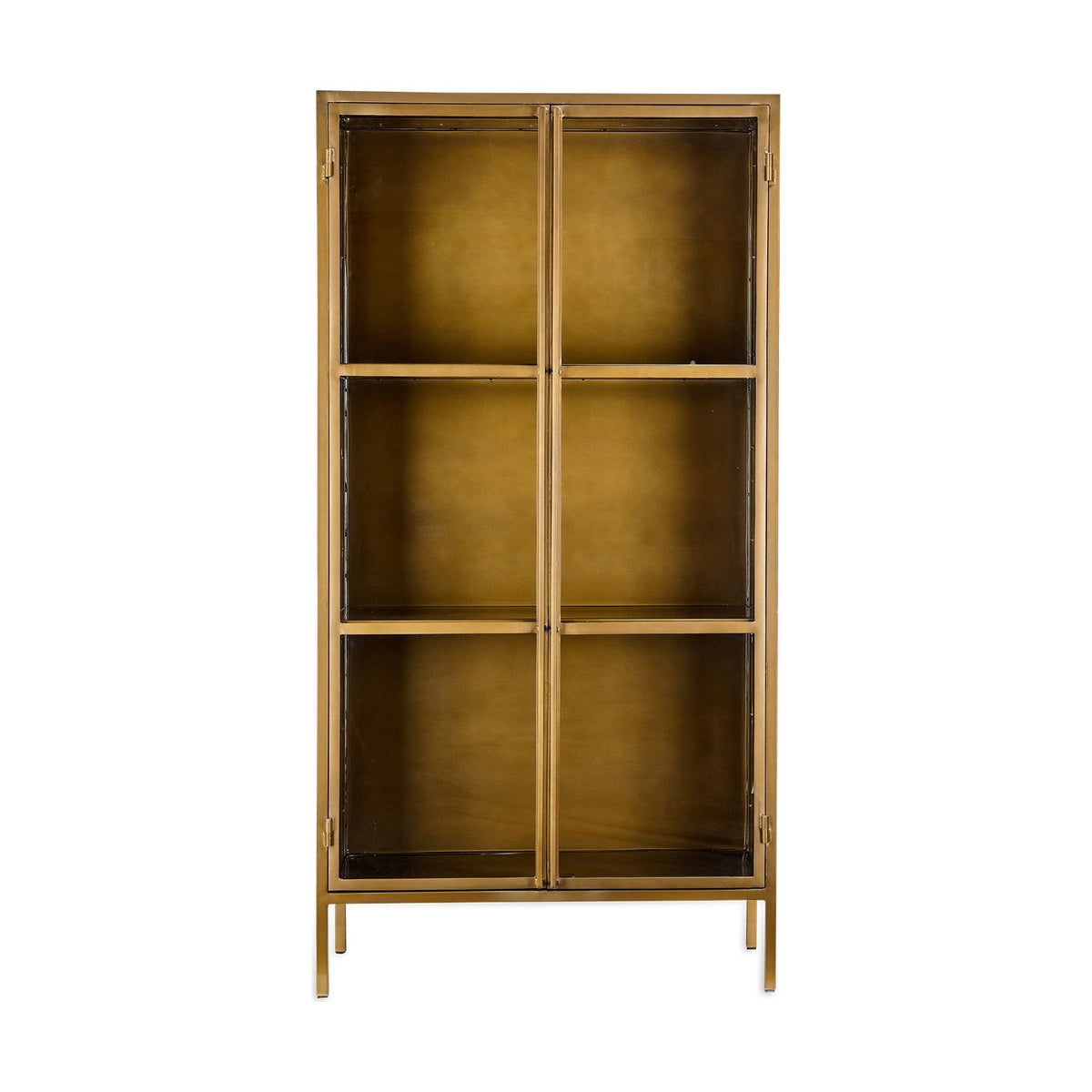 Ranchi Tall Iron & Glass Display Cabinet - Antique Brass