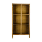 Ranchi Tall Iron & Glass Display Cabinet - Antique Brass