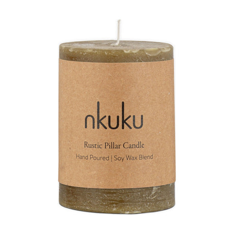 Rustic Mini Soy Blend Pillar Candle - Olive