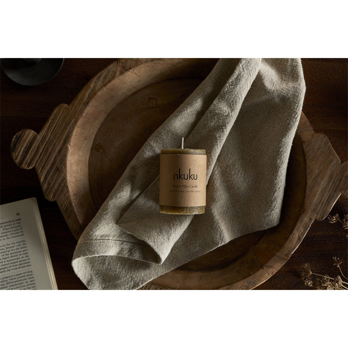 Rustic Mini Soy Blend Pillar Candle - Olive