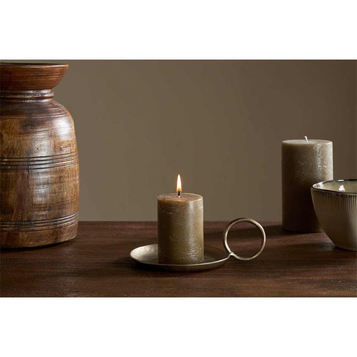 Rustic Mini Soy Blend Pillar Candle - Olive