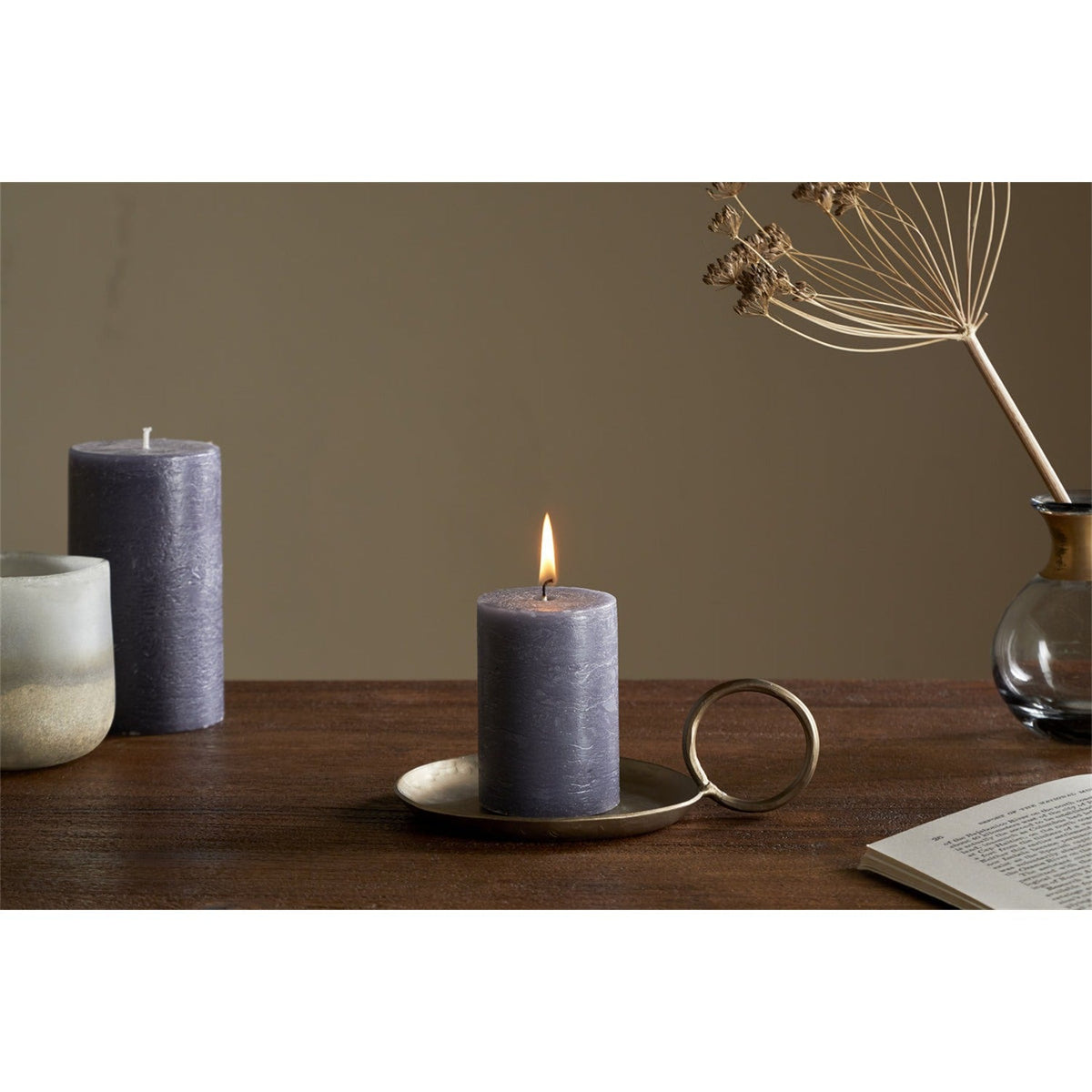 Rustic Mini Soy Blend Pillar Candle - Charcoal