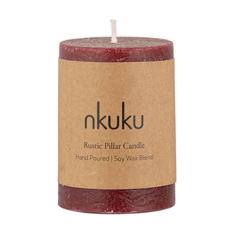 Rustic Mini Soy Blend Pillar Candle - Dark Cherry