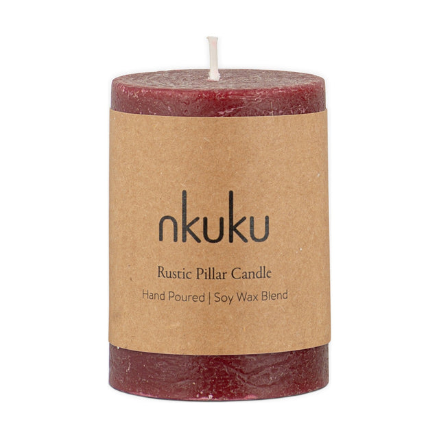 Rustic Mini Soy Blend Pillar Candle - Dark Cherry