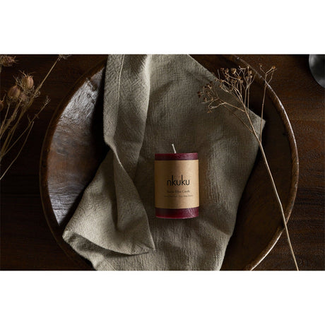 Rustic Mini Soy Blend Pillar Candle - Dark Cherry