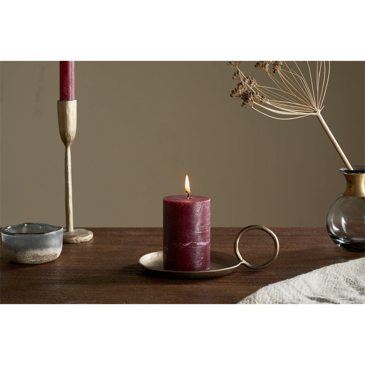 Rustic Mini Soy Blend Pillar Candle - Dark Cherry