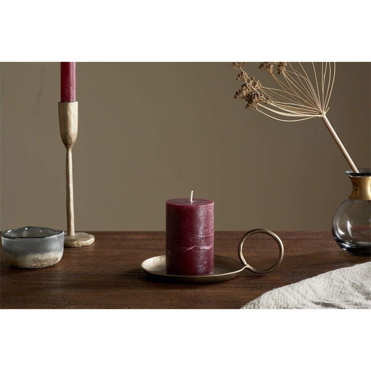 Rustic Mini Soy Blend Pillar Candle - Dark Cherry