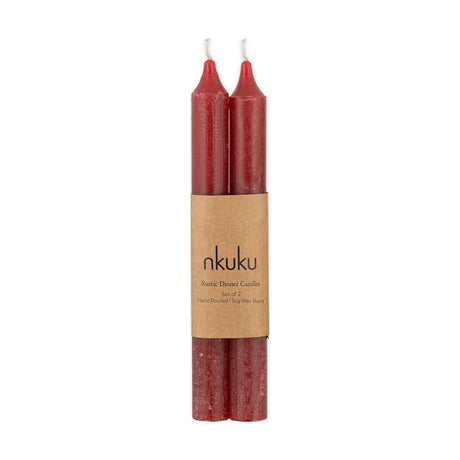 Rustic Soy Blend Dinner Candles - Dark Cherry - Set of 2