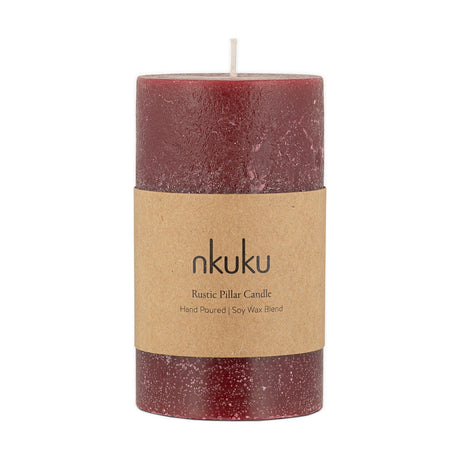 Rustic Small Soy Blend Pillar Candle - Dark Cherry