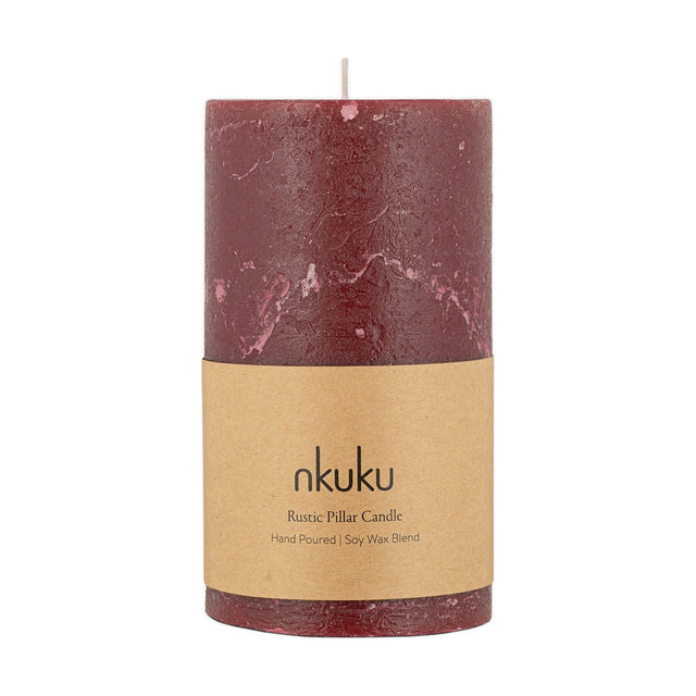 Rustic Large Soy Blend Pillar Candle - Dark Cherry