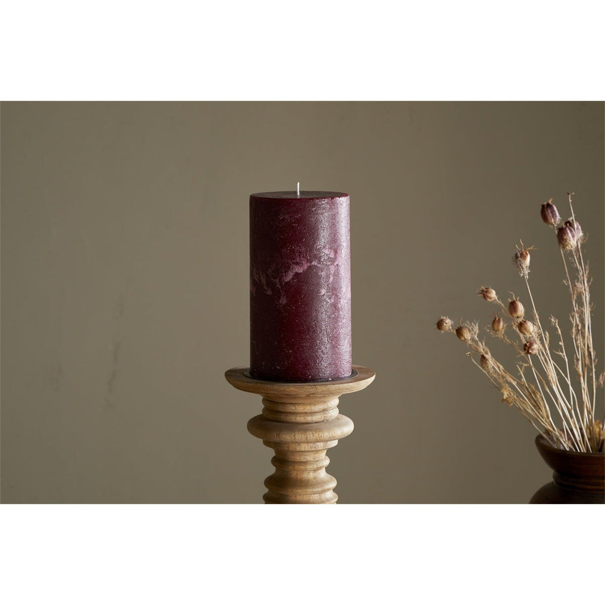 Rustic Large Soy Blend Pillar Candle - Dark Cherry