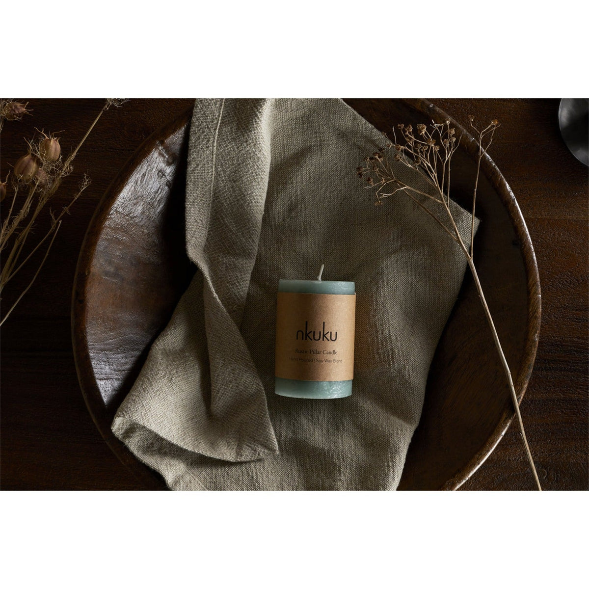 Rustic Mini Soy Blend Pillar Candle - Sage Green