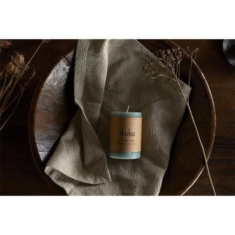 Rustic Mini Soy Blend Pillar Candle - Sage Green