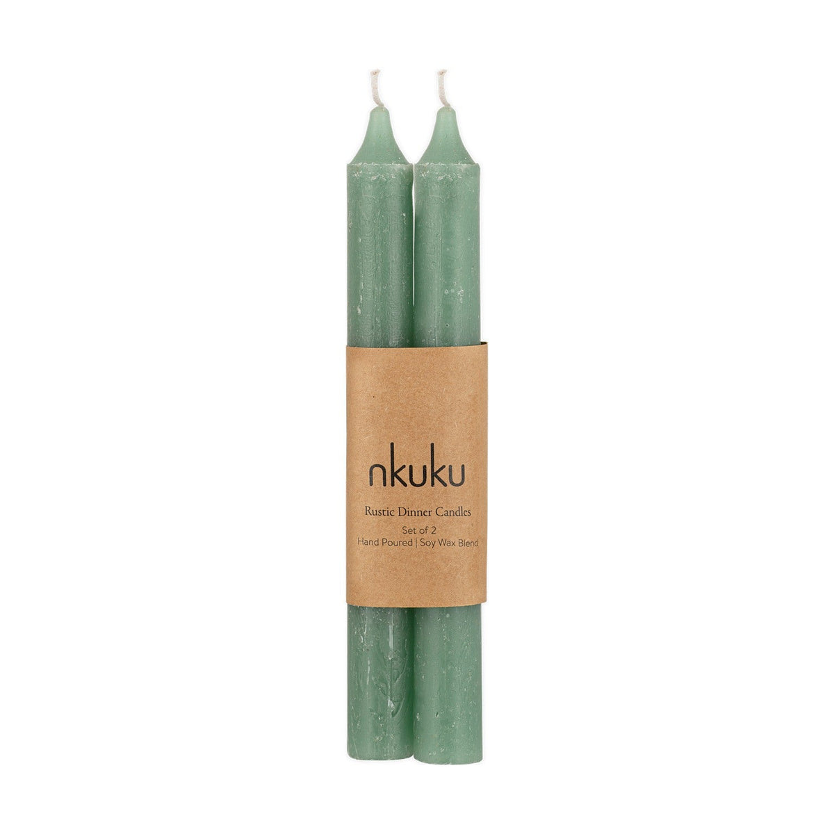 Rustic Soy Blend Dinner Candles - Sage Green - Set of 2
