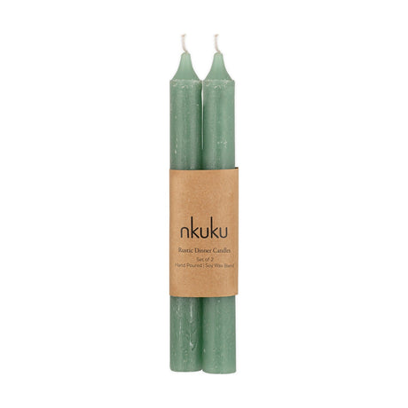 Rustic Soy Blend Dinner Candles - Sage Green - Set of 2