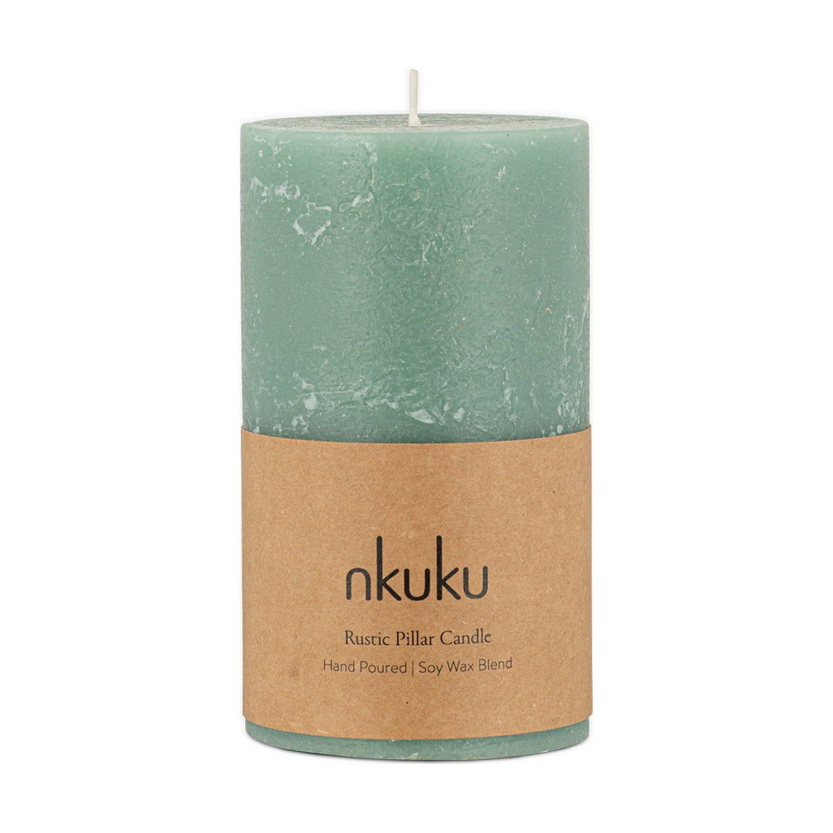 Rustic Small Soy Blend Pillar Candle - Sage Green